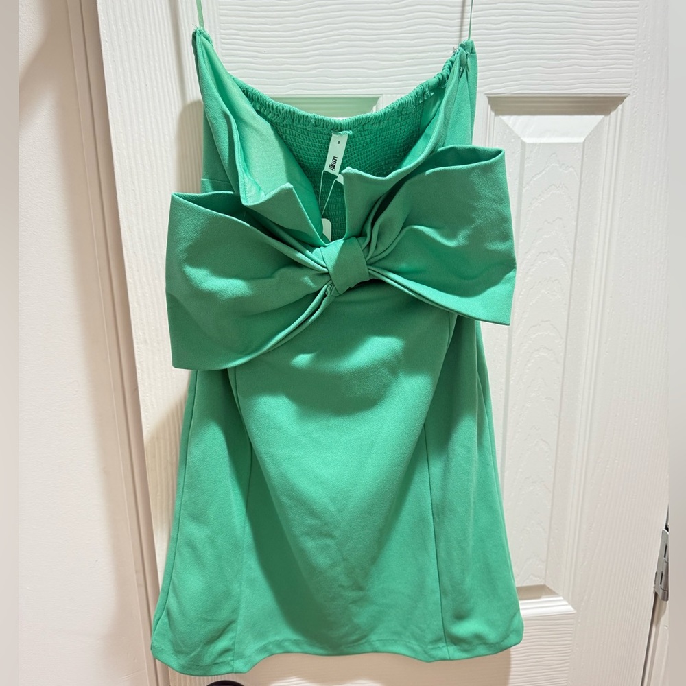 Glam Green Bow Mini Dress